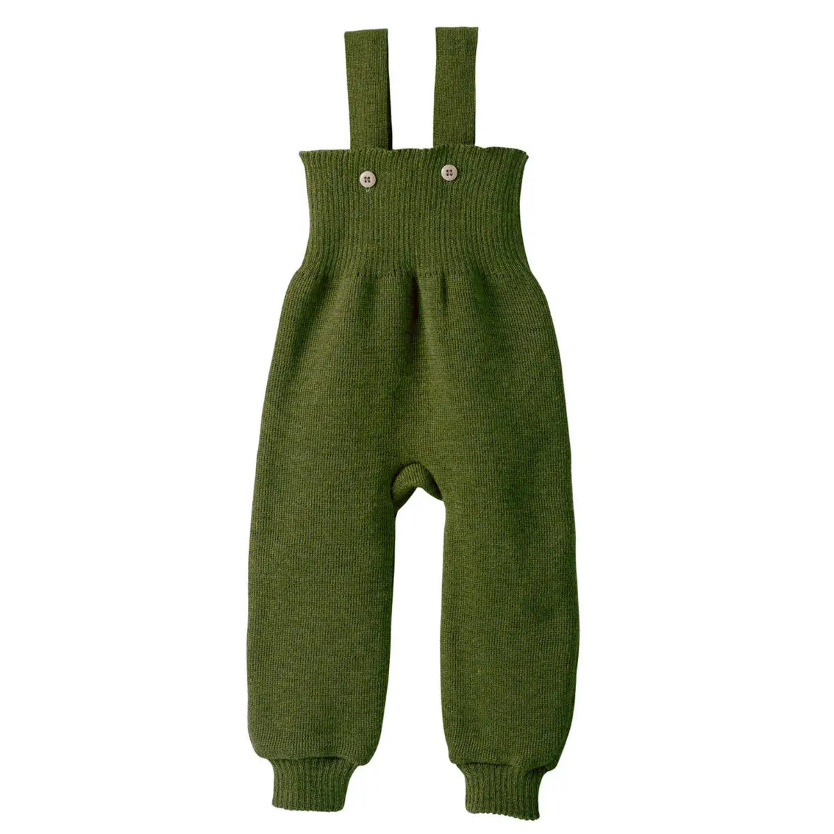 Pantalon à bretelles en laine merinos Disana - Olive