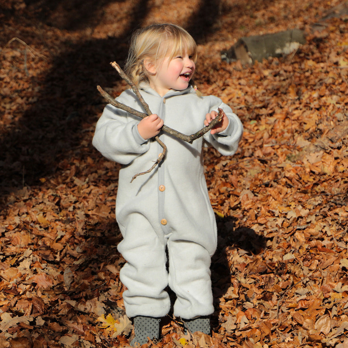 Combinaison bébé en polaire de laine et coton bio Cosilana - Gris - Lilinappy