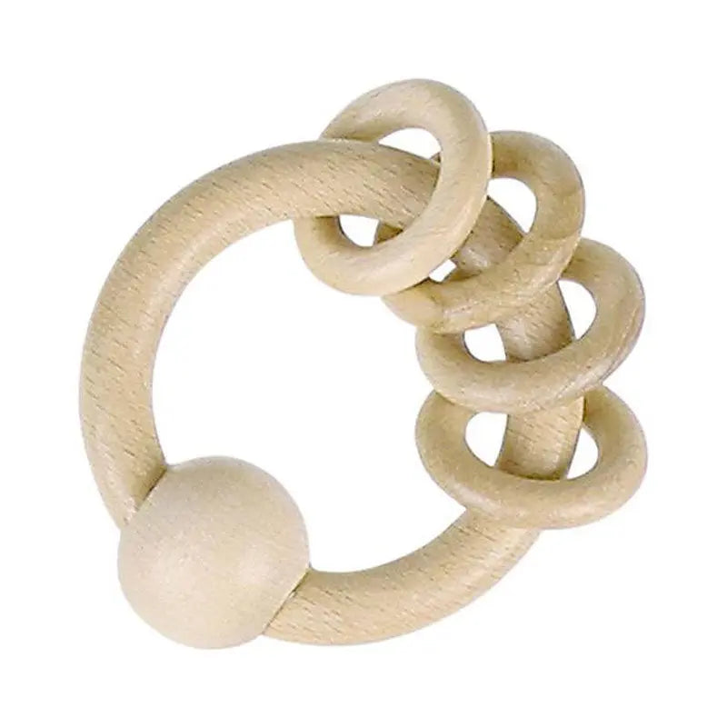 Hochet 4 anneaux en bois naturel Goki