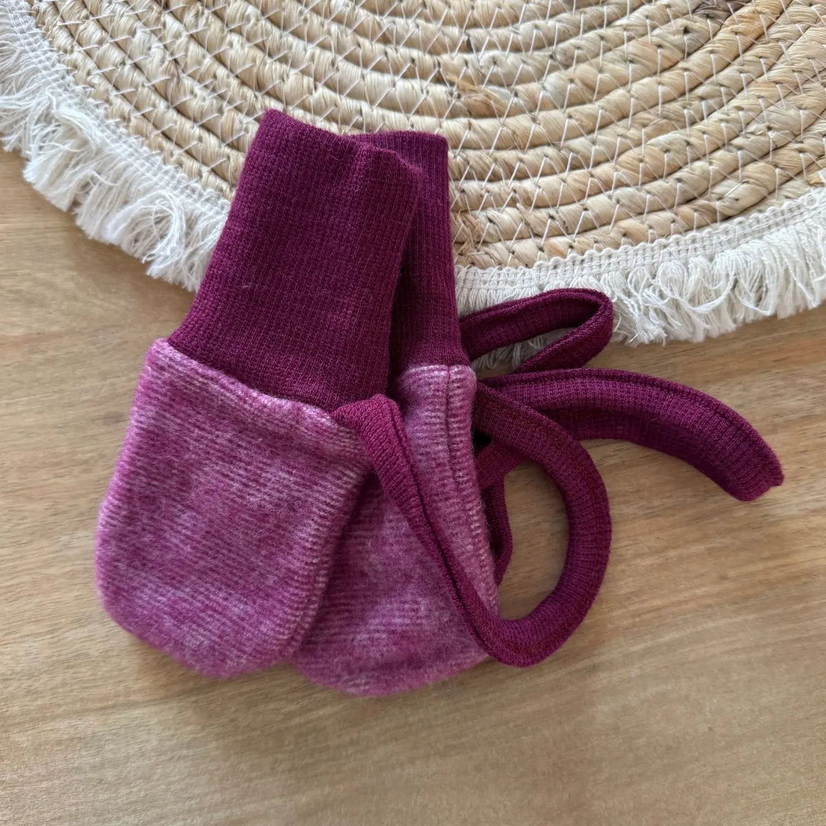 Moufles bébé en polaire de laine & coton bio Cosilana – Bourgogne - Lilinappy