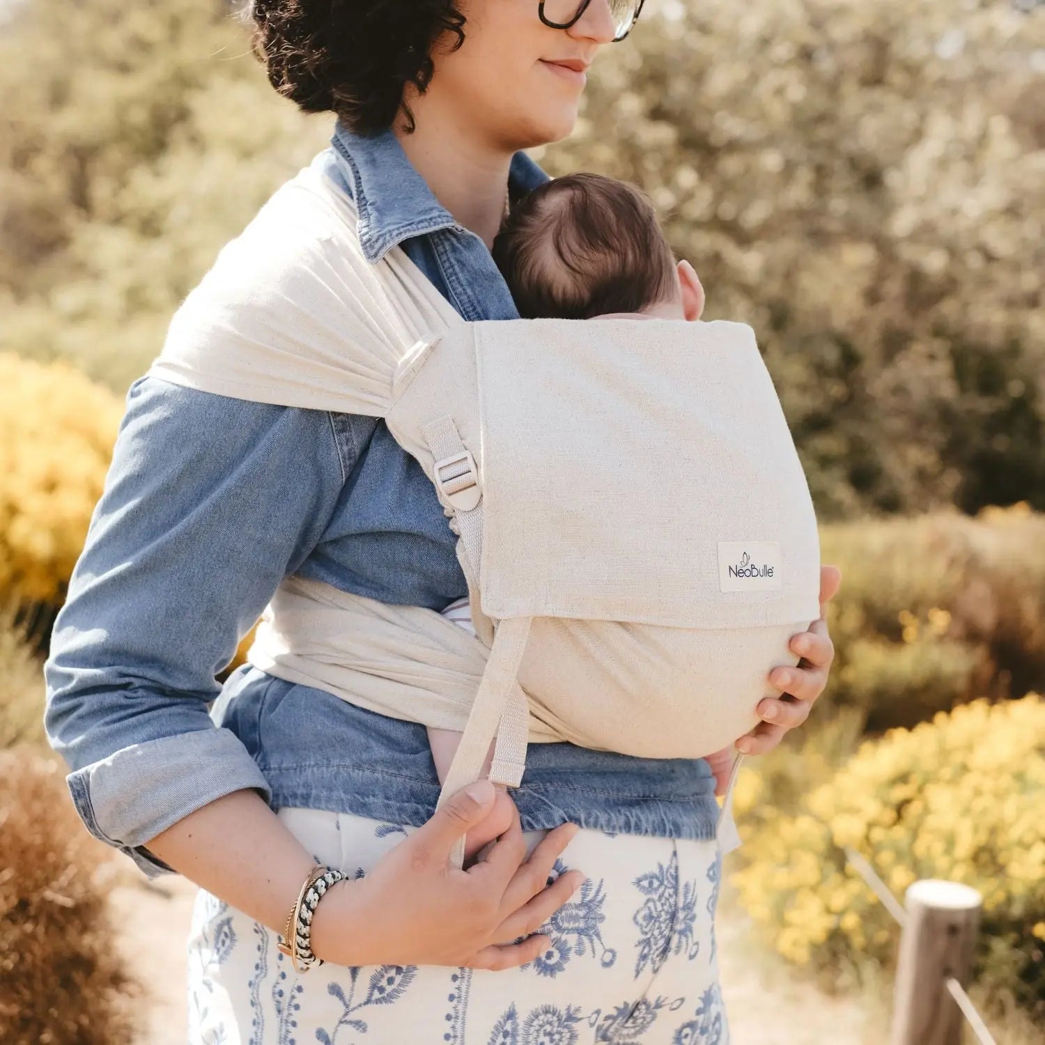Porte bébé à nouer P'tit evo Néobulle - Lin naturel