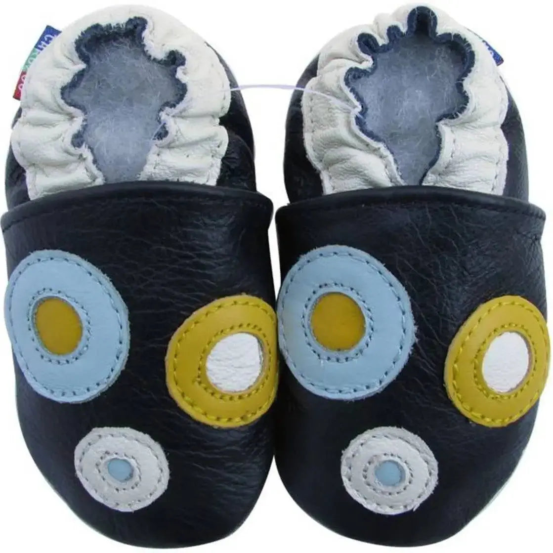 Chaussons cuir souple cercles fond marine Carozoo