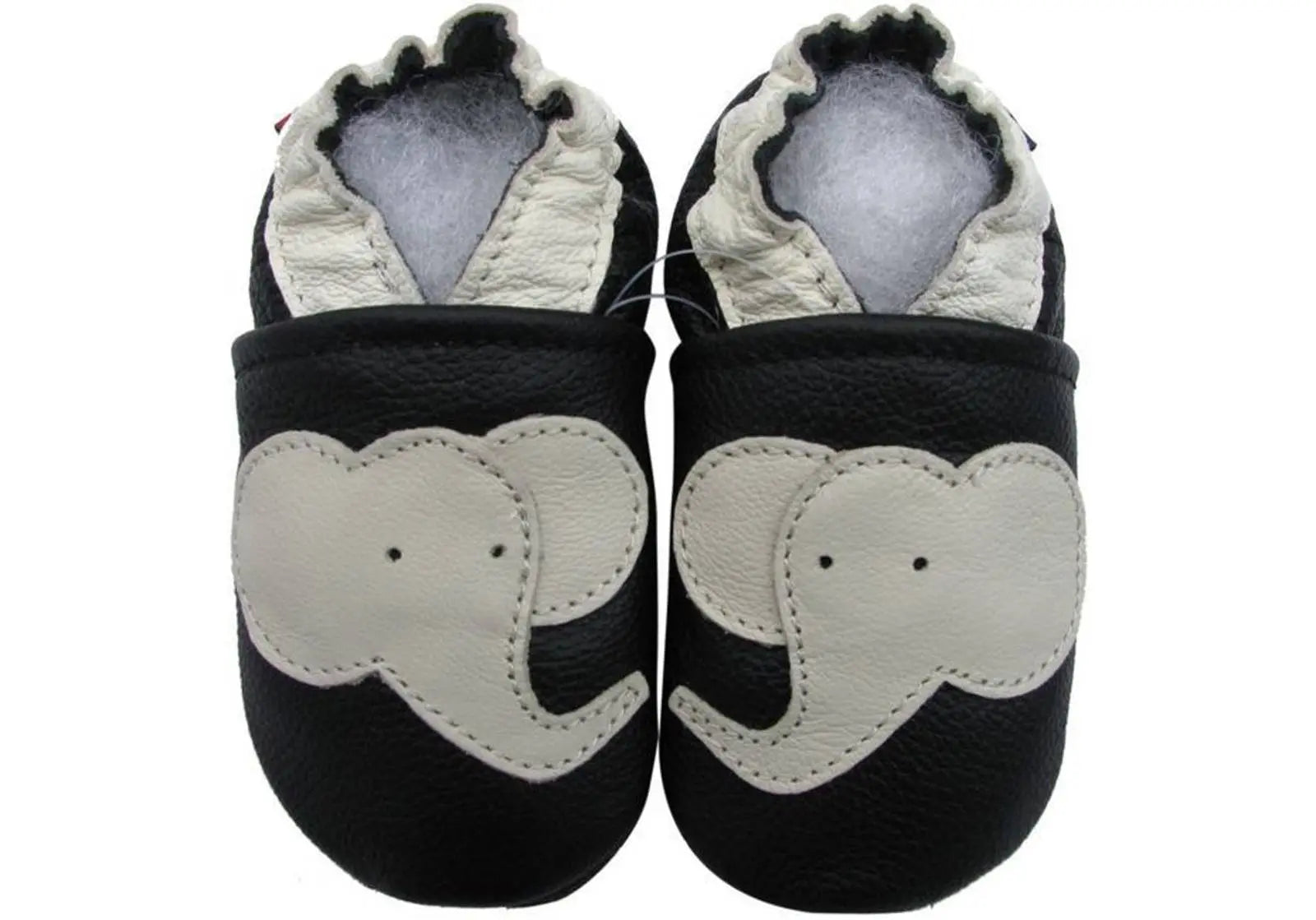 Chaussons cuir souple éléphant fond noir Carozoo