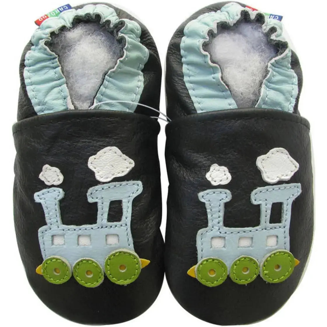 Chaussons cuir souple tchou tchou bleu Carozoo