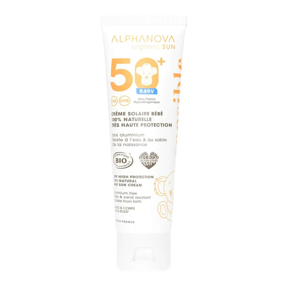Crème solaire bébé SPF 50+ filtres minéraux Alphanova Sun