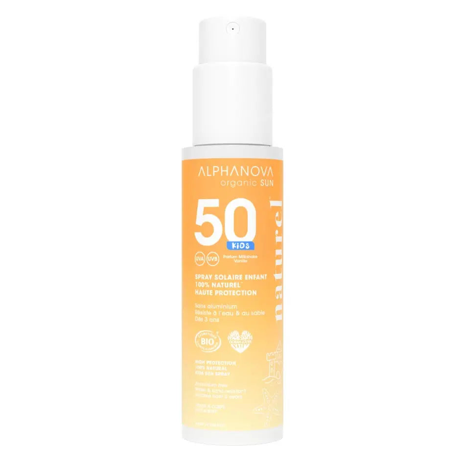 Spray solaire enfant SPF 50 filtres minéraux Alphanova Sun