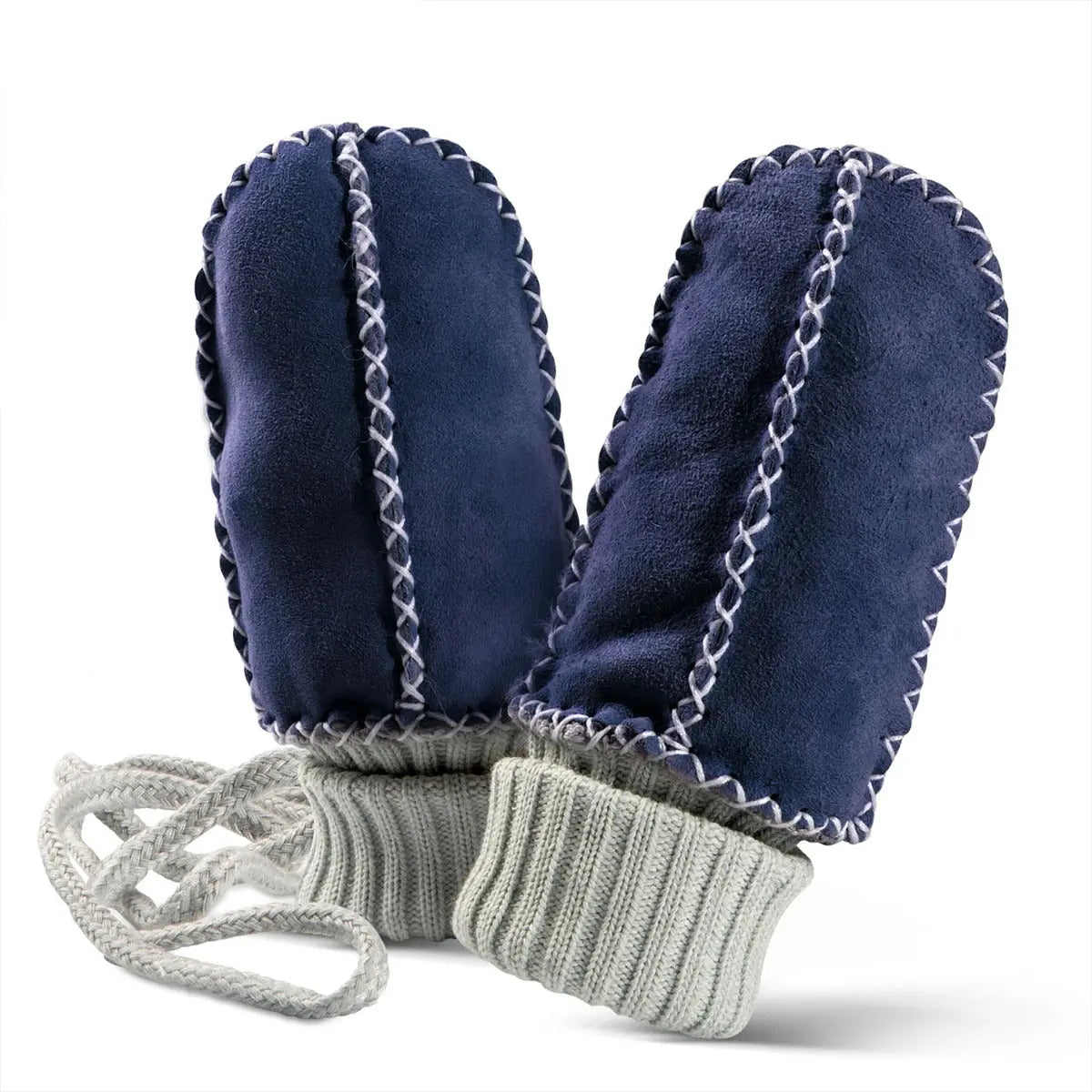 Moufles bébé en peau d'agneau Balu Fellhof Bleu