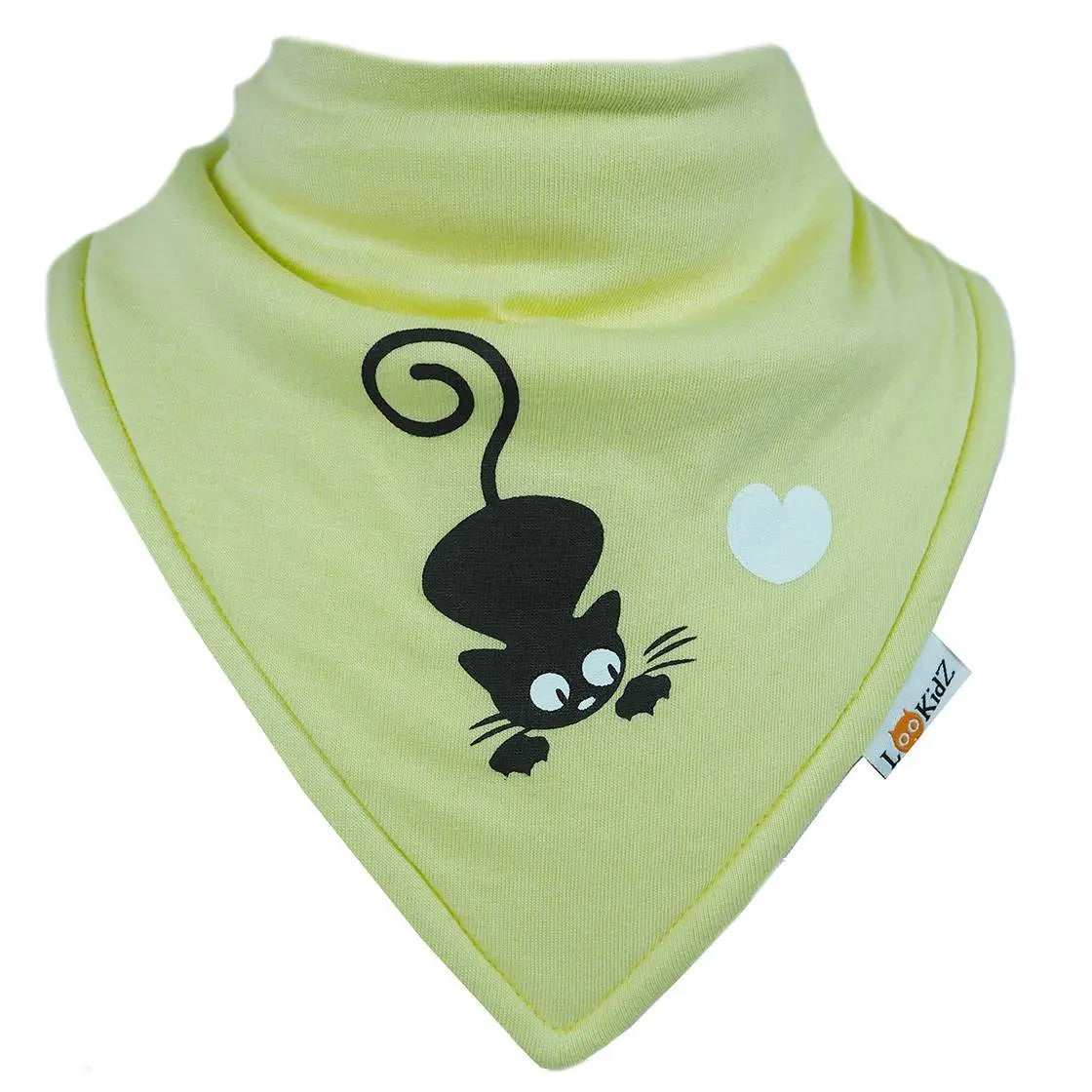 Bavoir bandana Lookidz Chat/coeur jaune