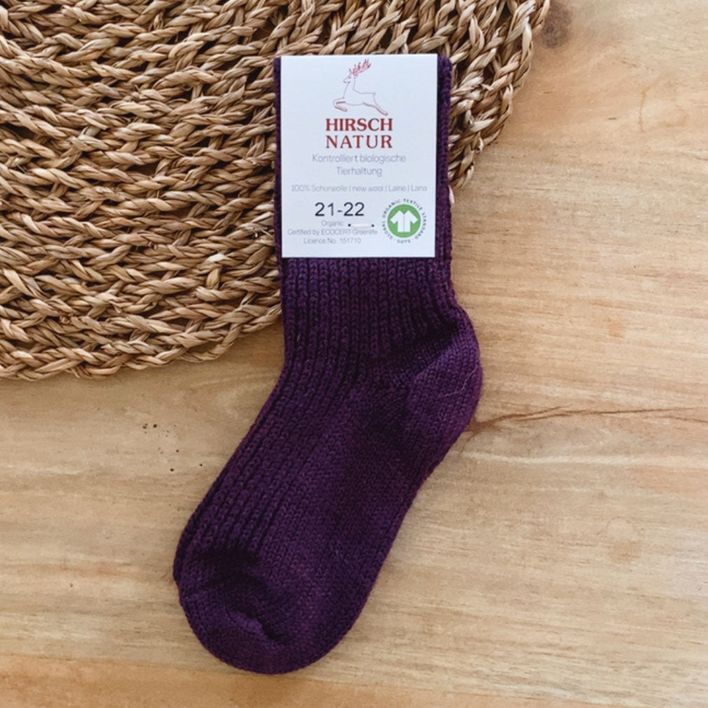Chaussettes en pure laine pour enfants Hirsch Natur - lilas