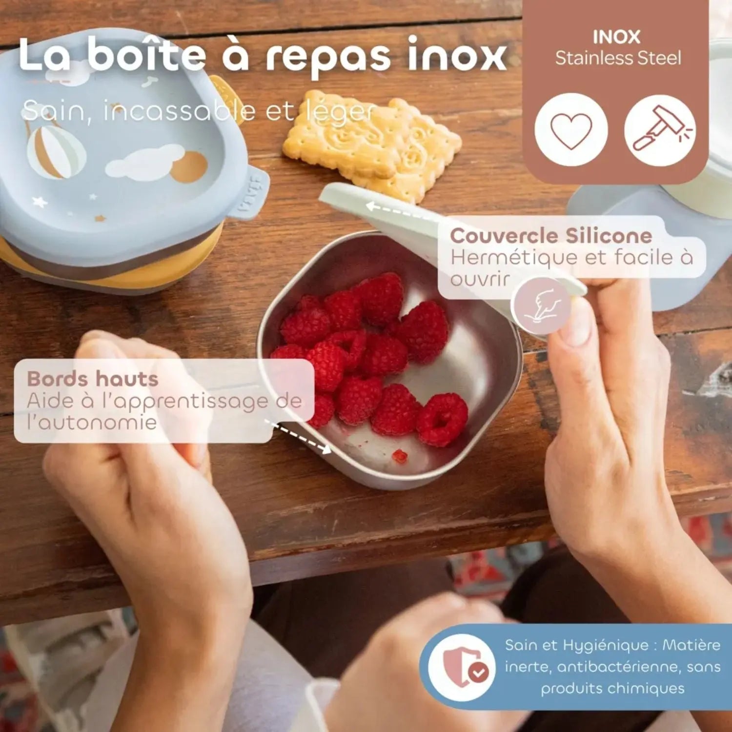 Lot de 3 boîtes repas inox 250ml Béaba - Adventure