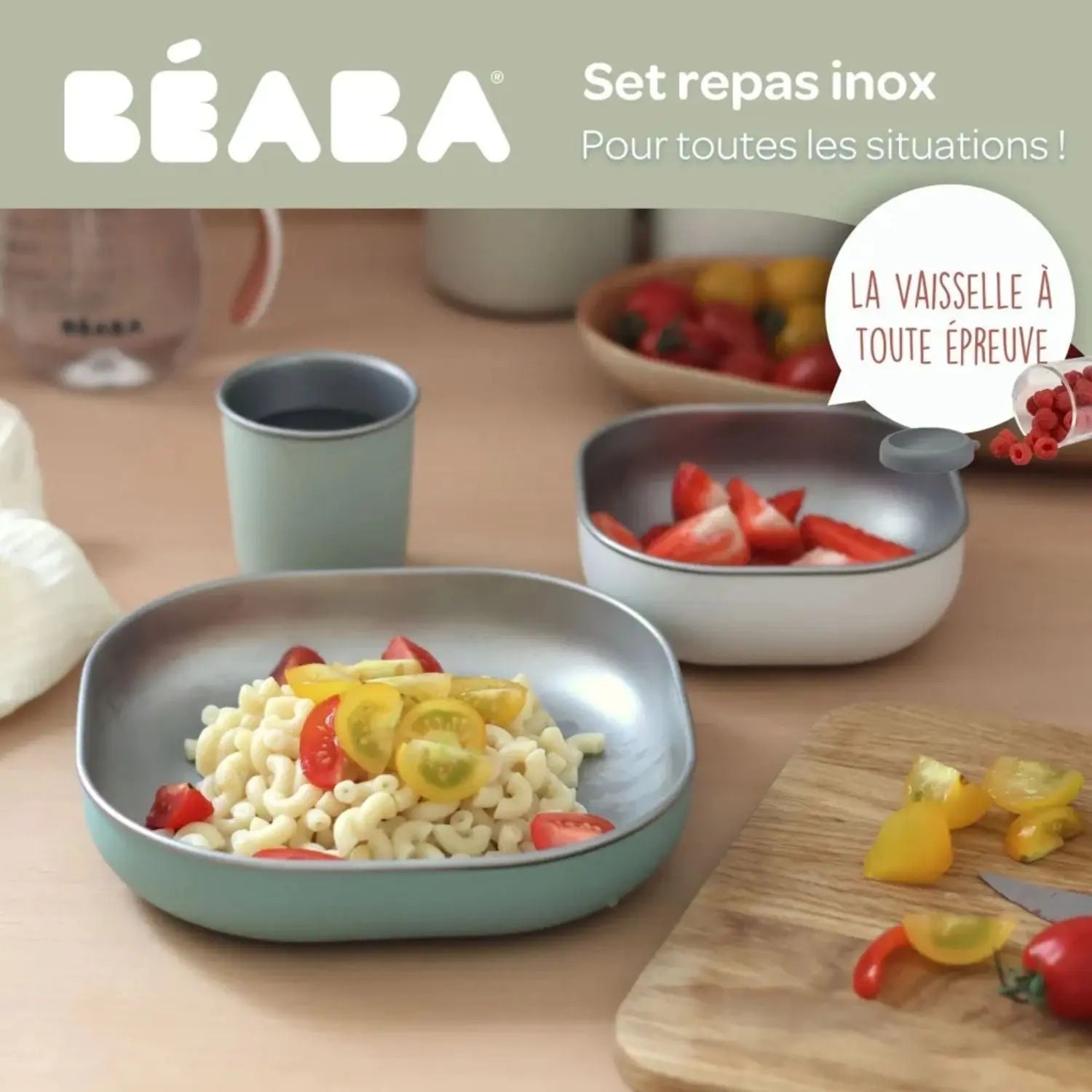 Coffret repas bébé inox Béaba - Sage green