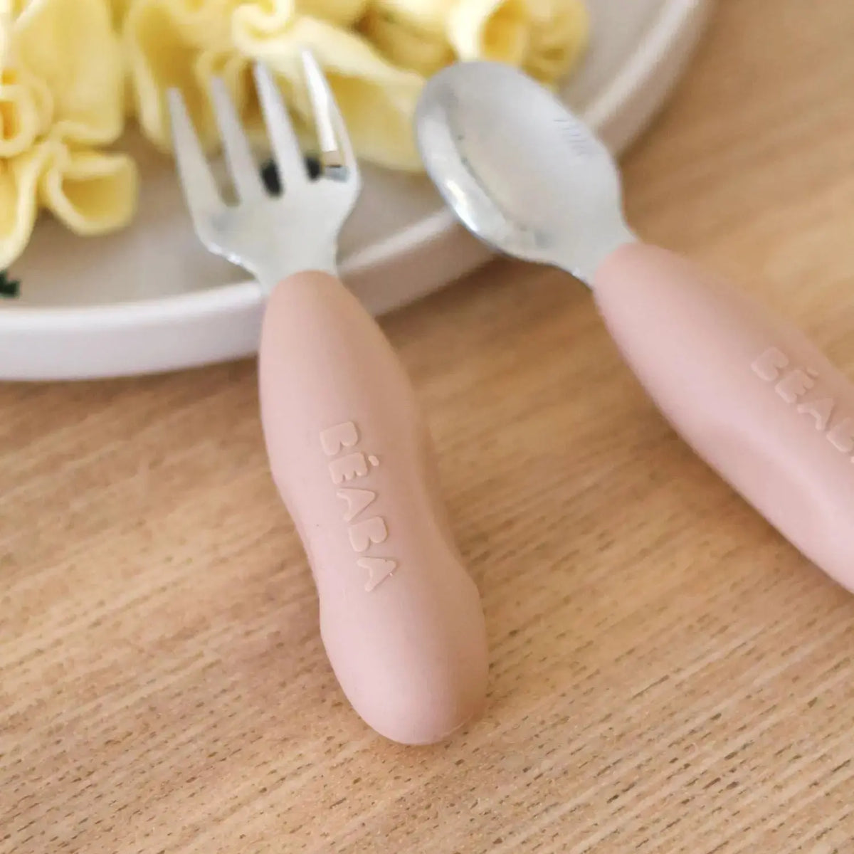 Lot de 2 pré-couverts d’apprentissage inox & silicone Béaba - Barbe à papa