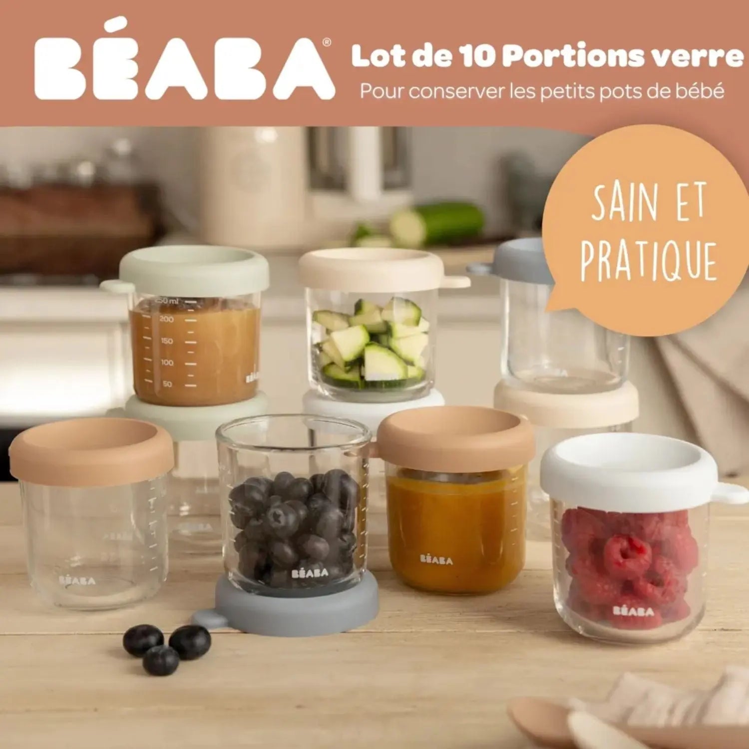 Coffret de 10 portions en verre Béaba 250ml – Natural Color Mix