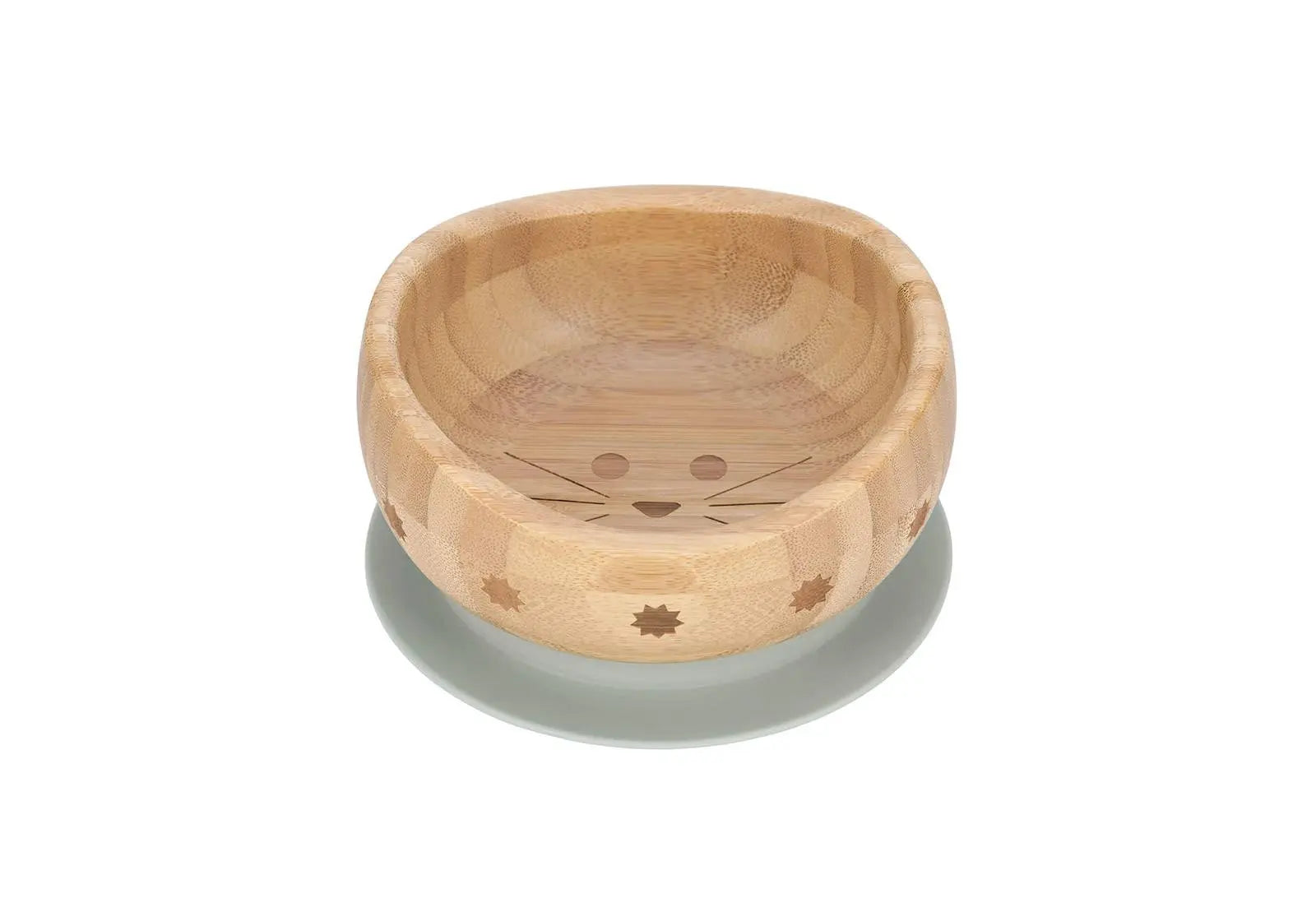 Bol en bambou pour bébé avec socle ventouse en silicone gris Chat Lässig