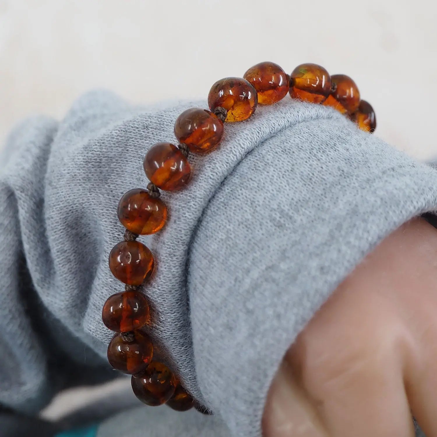 Bracelet d'ambre pour bébé - Cognac