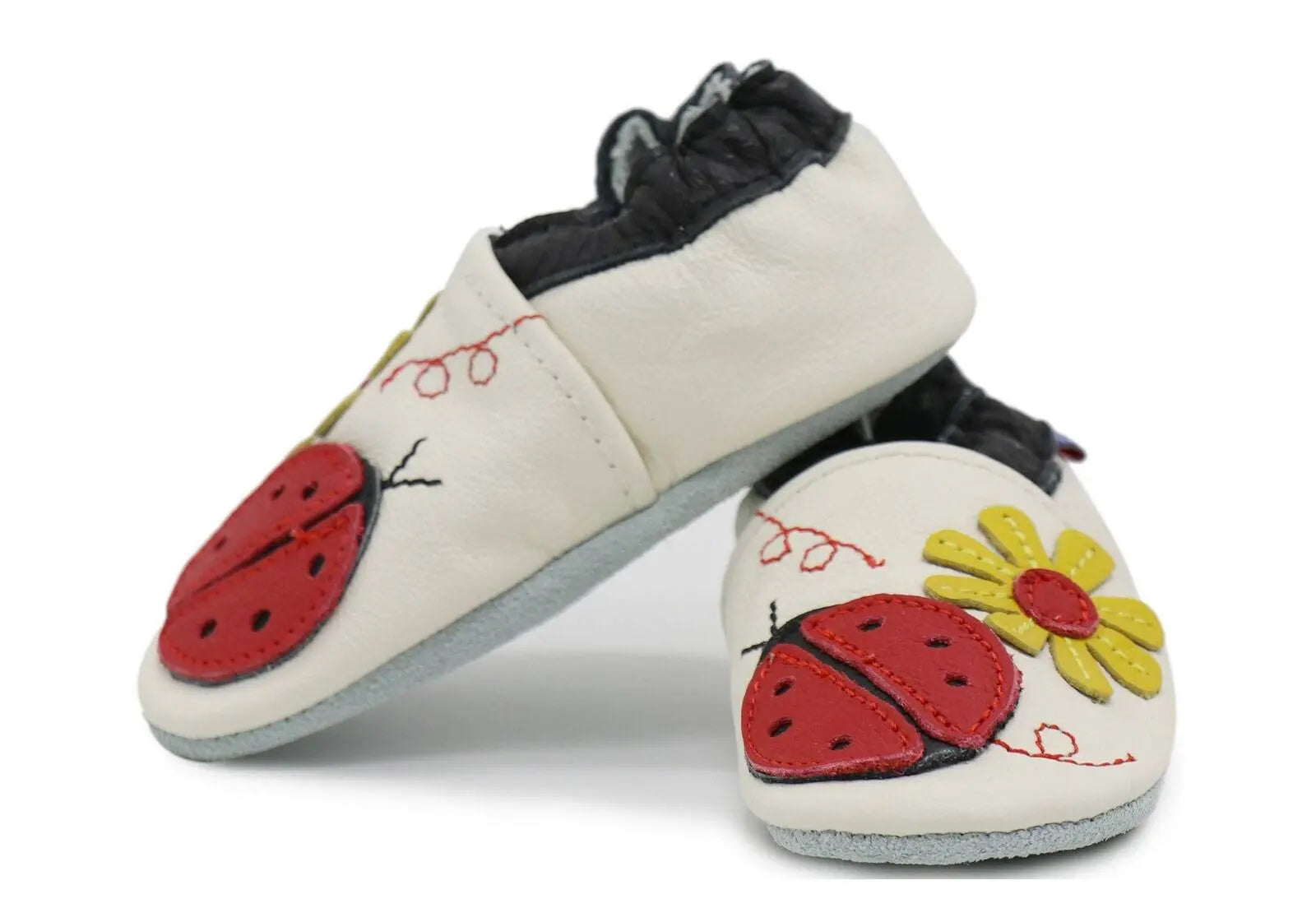 Chaussons cuir souple Carozoo - Ladybug flower cream - Lilinappy