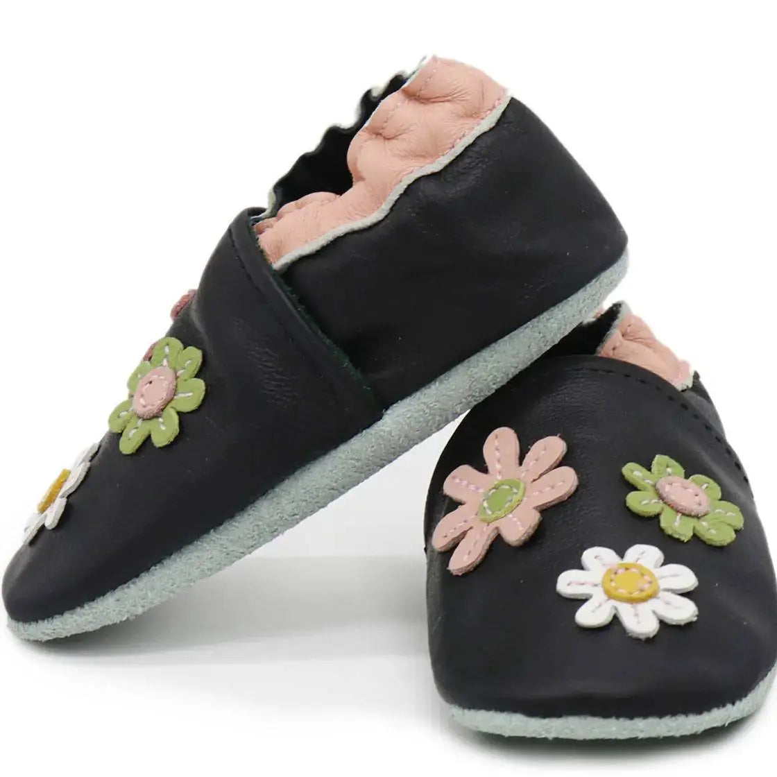 Chaussons cuir souple 3 fleurs Carozoo