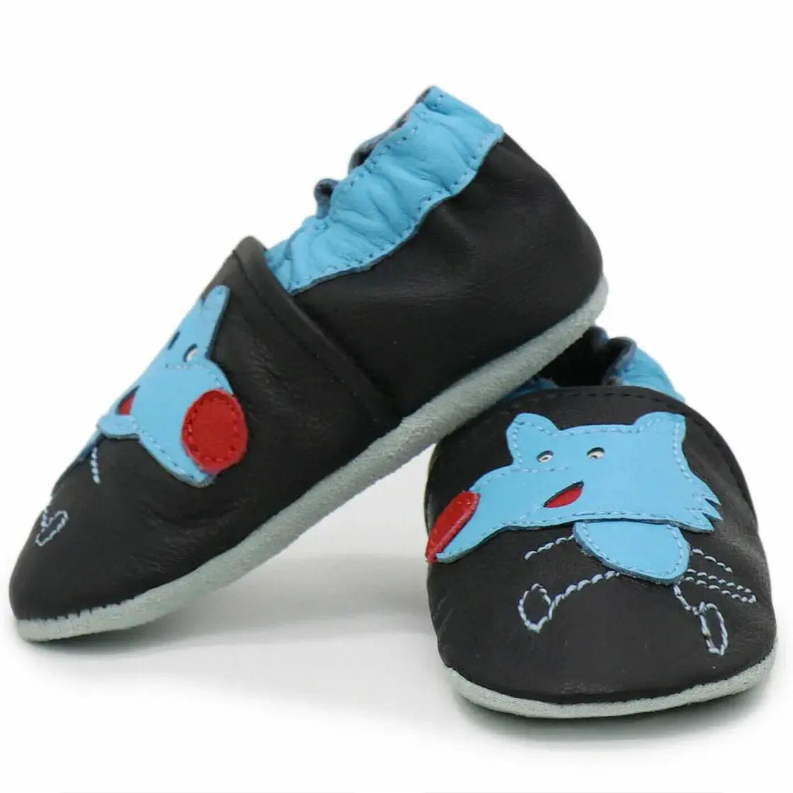 Chaussons cuir souple Carozoo - Loup bleu - Lilinappy