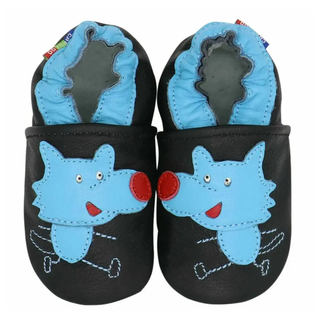 Chaussons cuir souple Carozoo - Loup bleu - Lilinappy