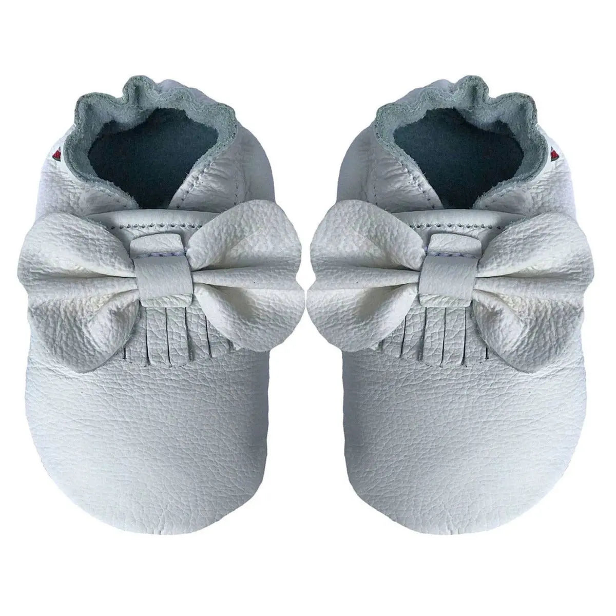 Chaussons cuir souple Carozoo - Noeud Blanc - Lilinappy