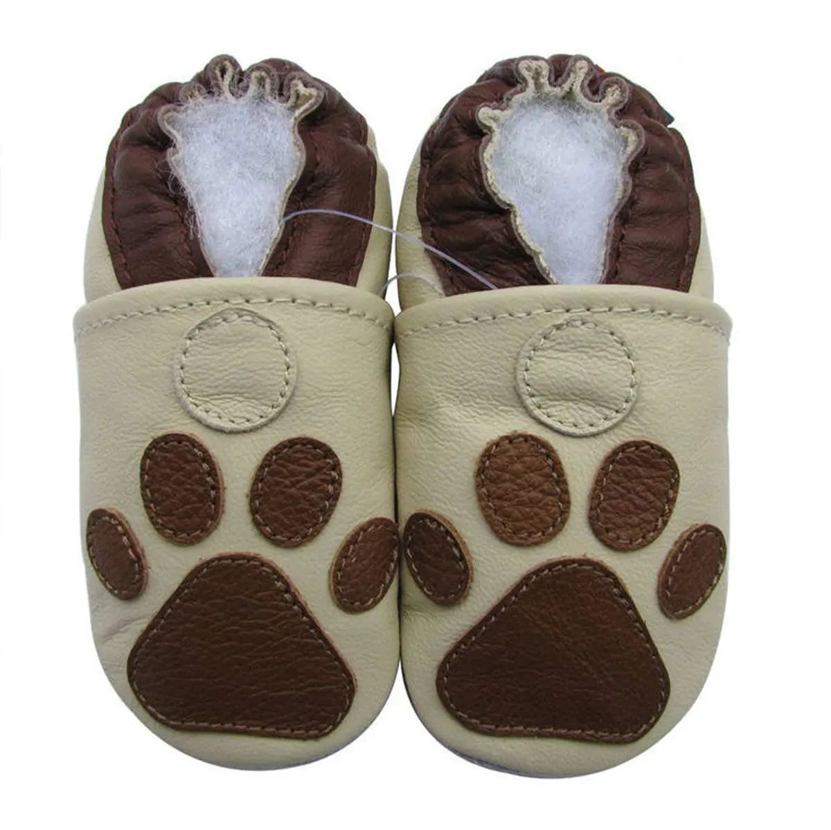 Chaussons cuir souple Paw beige Carozoo