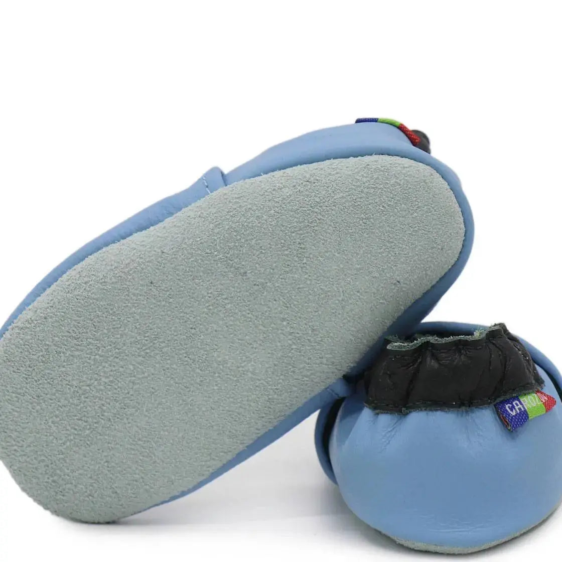 Chaussons cuir souple Carozoo - Avion fond bleu - Lilinappy