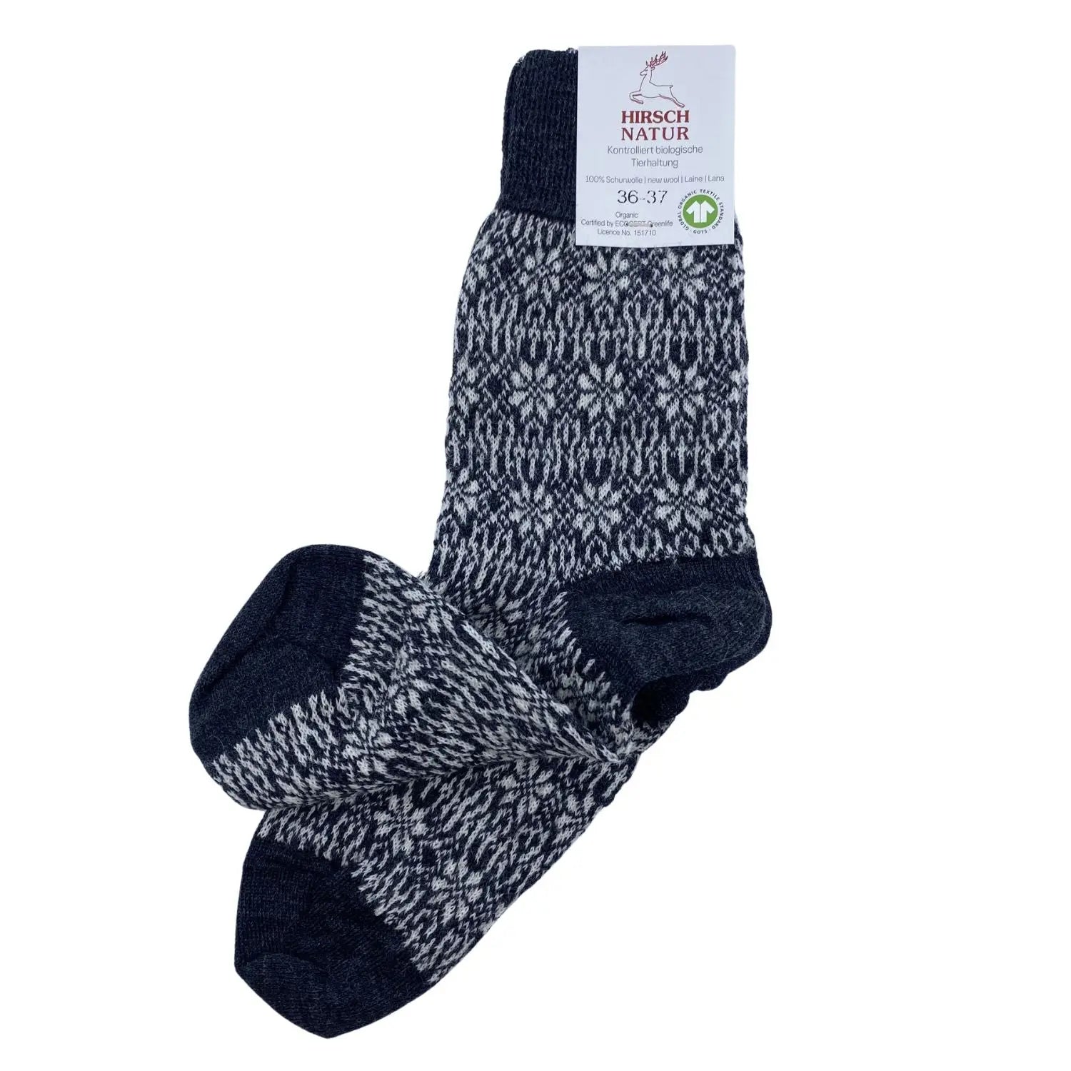 Chaussettes fines en laine motif étoile Hirsch Natur - Adultes - Lilinappy