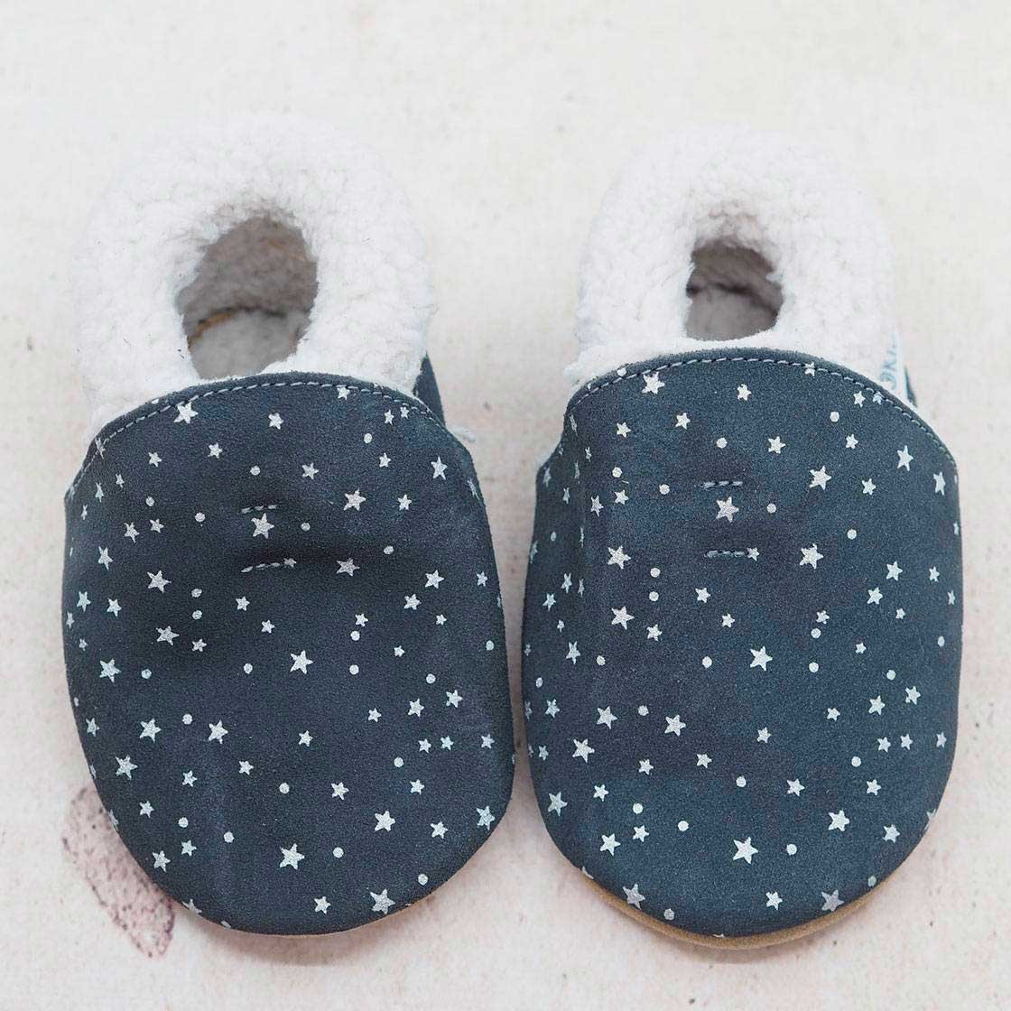 Chaussons en cuir fourrés Lookidz Suédé gris étoilé