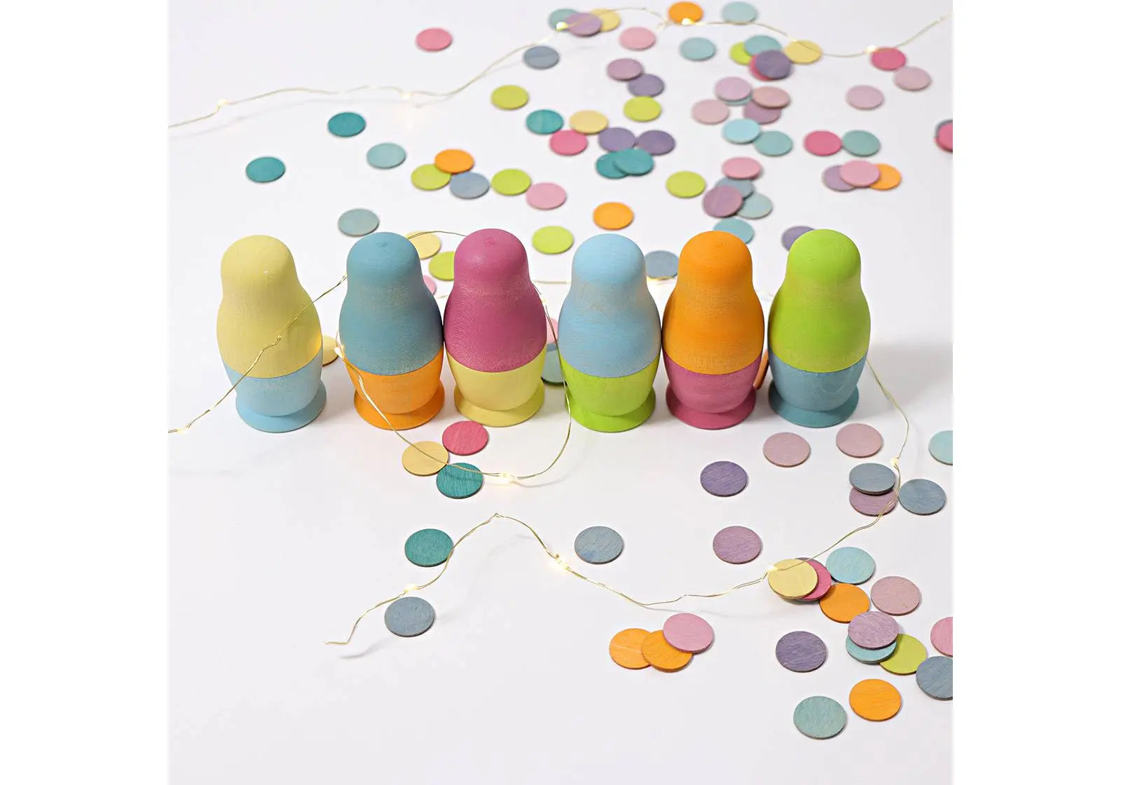Confettis réutilisables en bois coloris pastel Grimm's