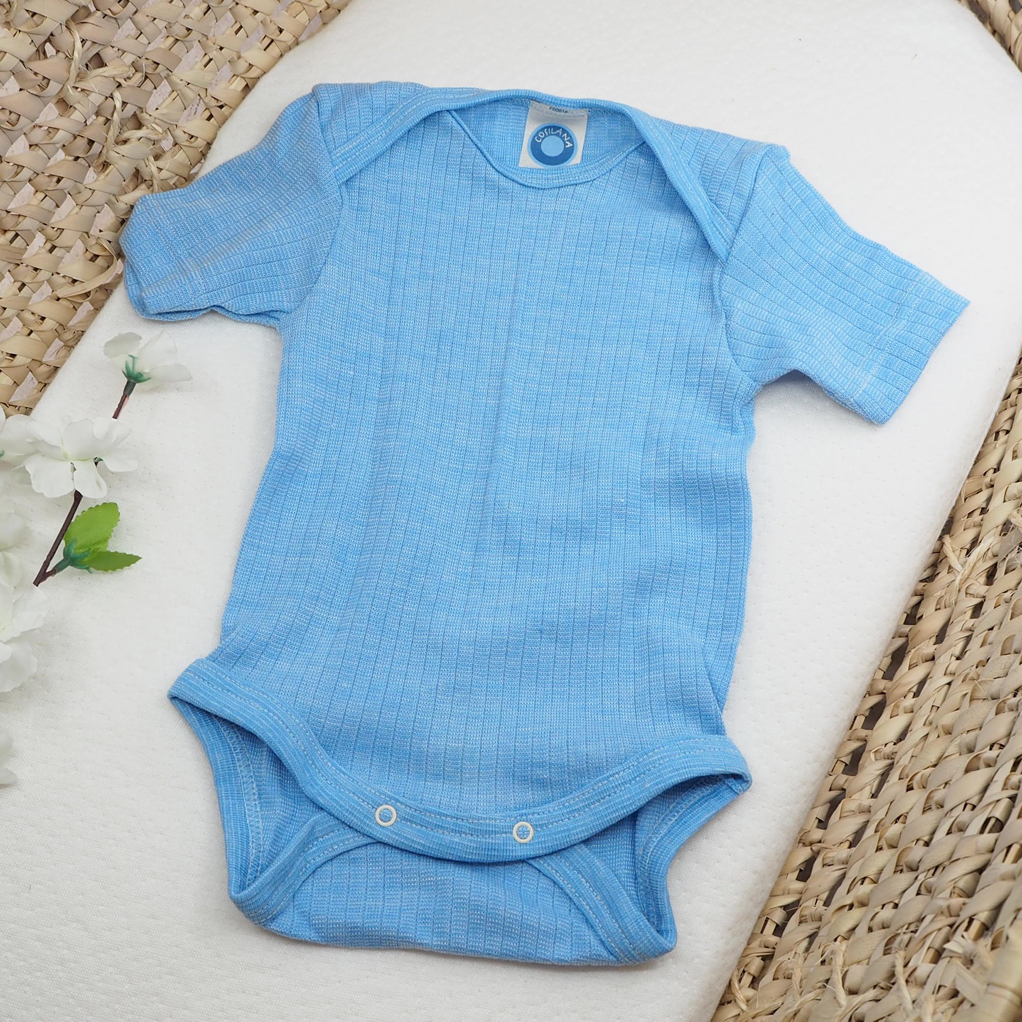 Body à MC en laine, soie et coton bio Cosilana - Bleu