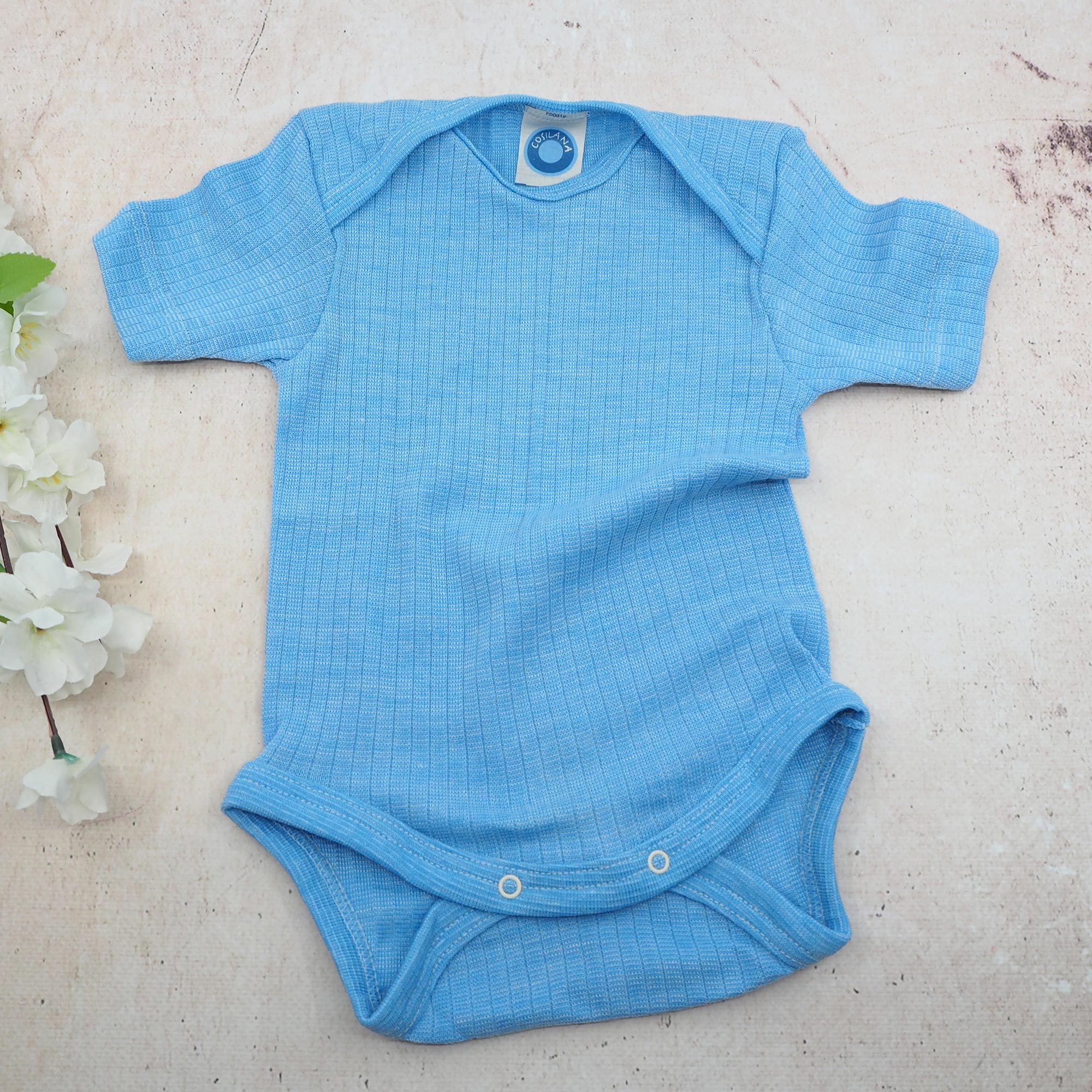 Body à MC en laine, soie et coton bio Cosilana - Bleu