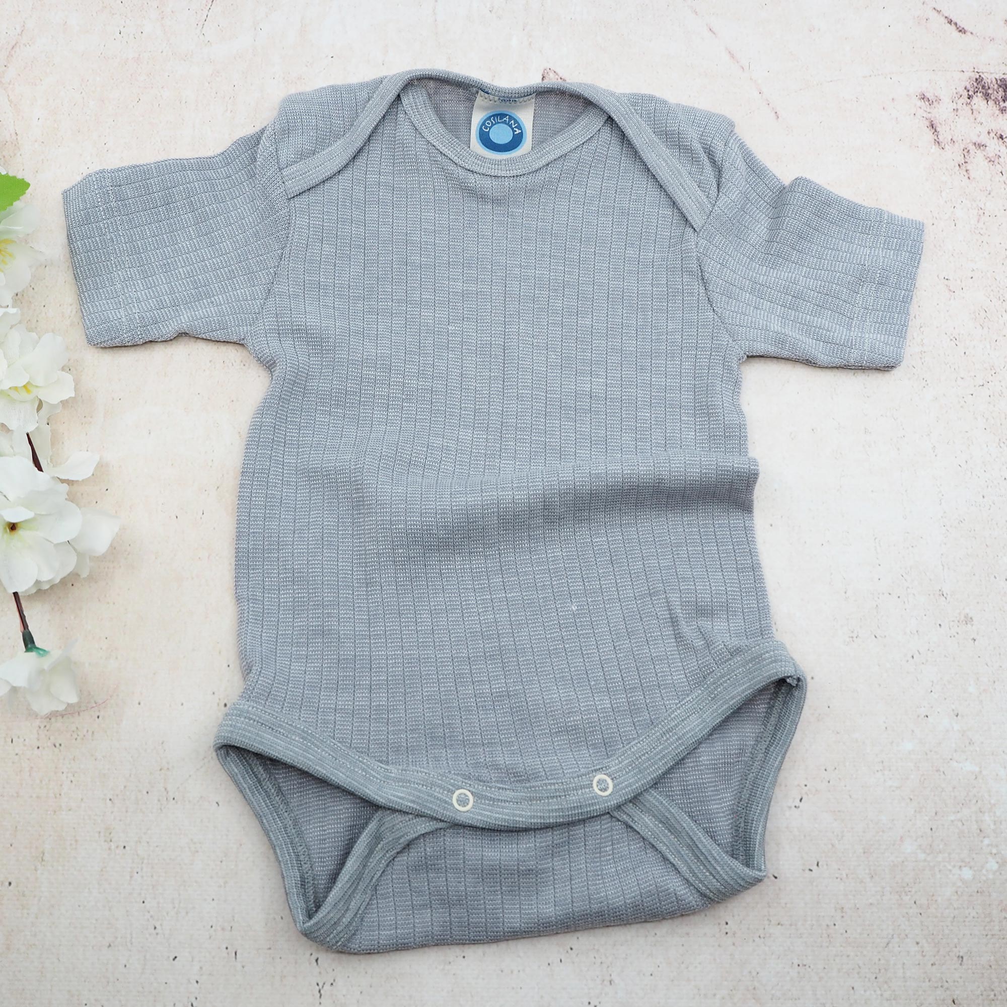 Body à MC en laine, soie et coton bio Cosilana - Gris clair