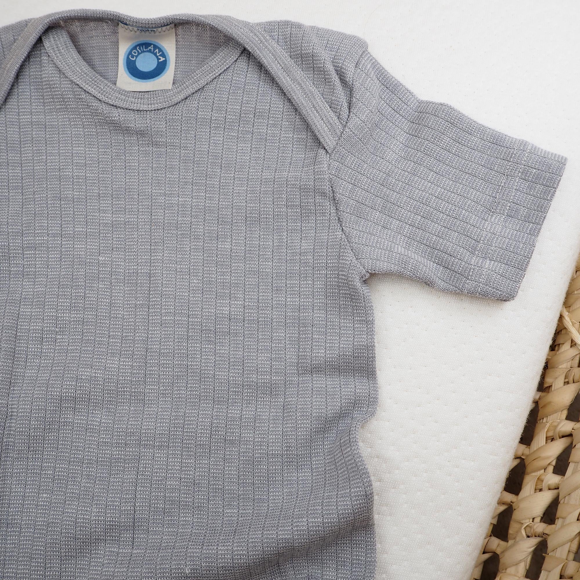 Body à MC en laine, soie et coton bio Cosilana - Gris clair