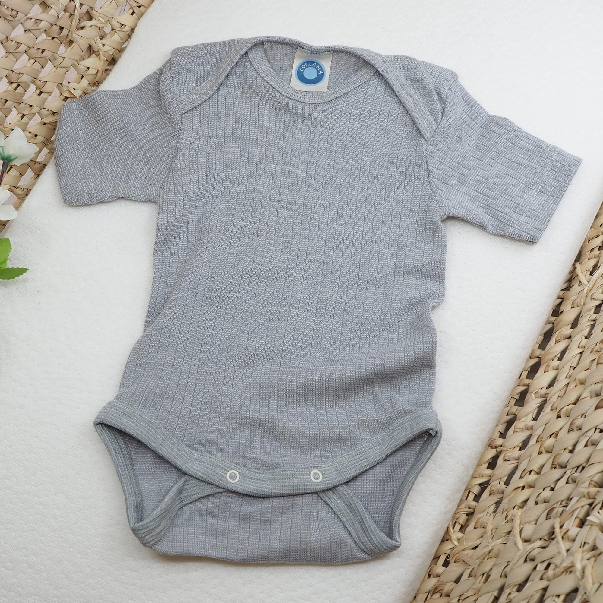 Body à MC en laine, soie et coton bio Cosilana - Gris clair