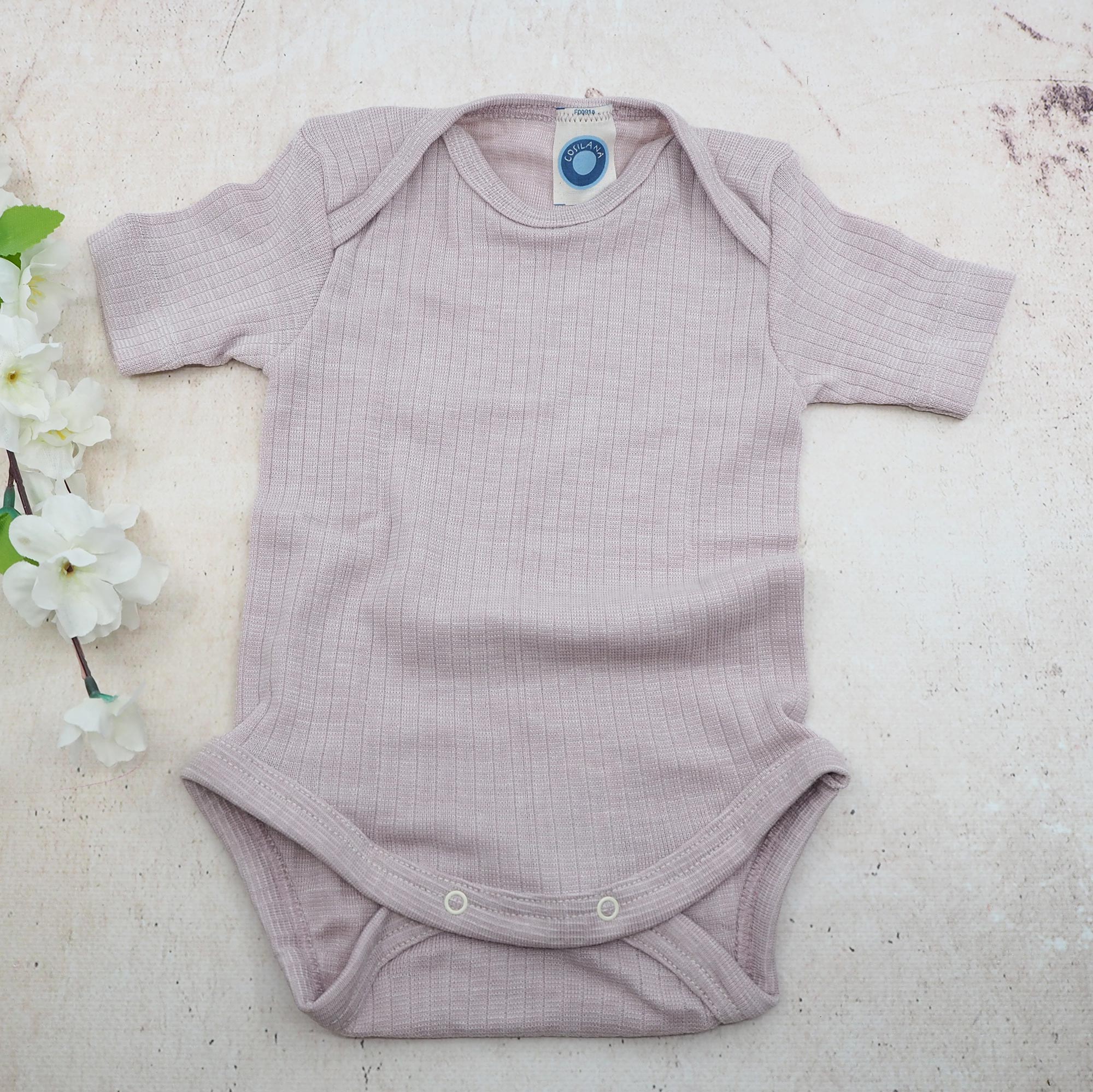Body à MC en laine, soie et coton bio Cosilana - Rose poudre