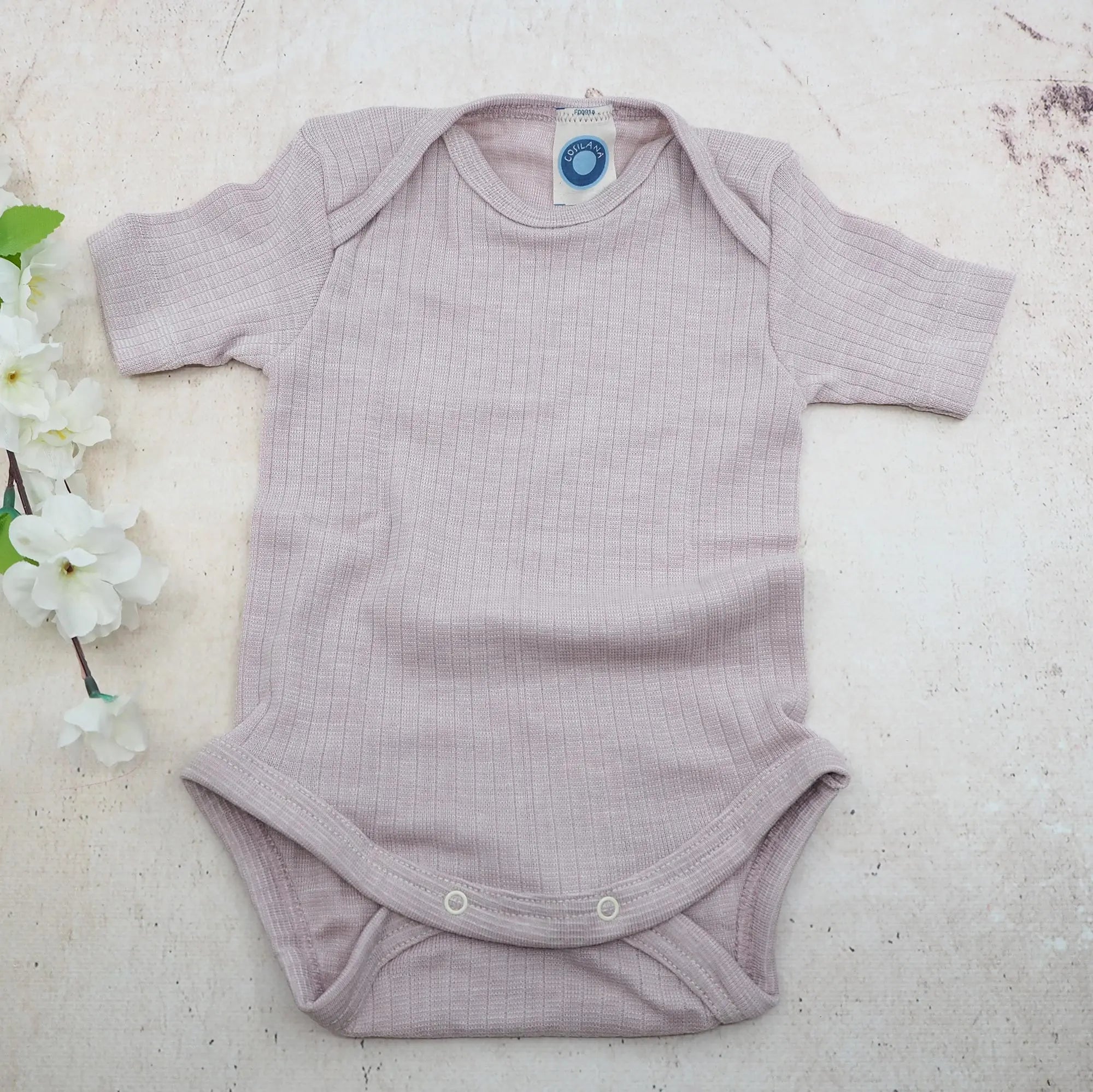 Body à MC en laine, soie et coton bio Cosilana - Rose poudre