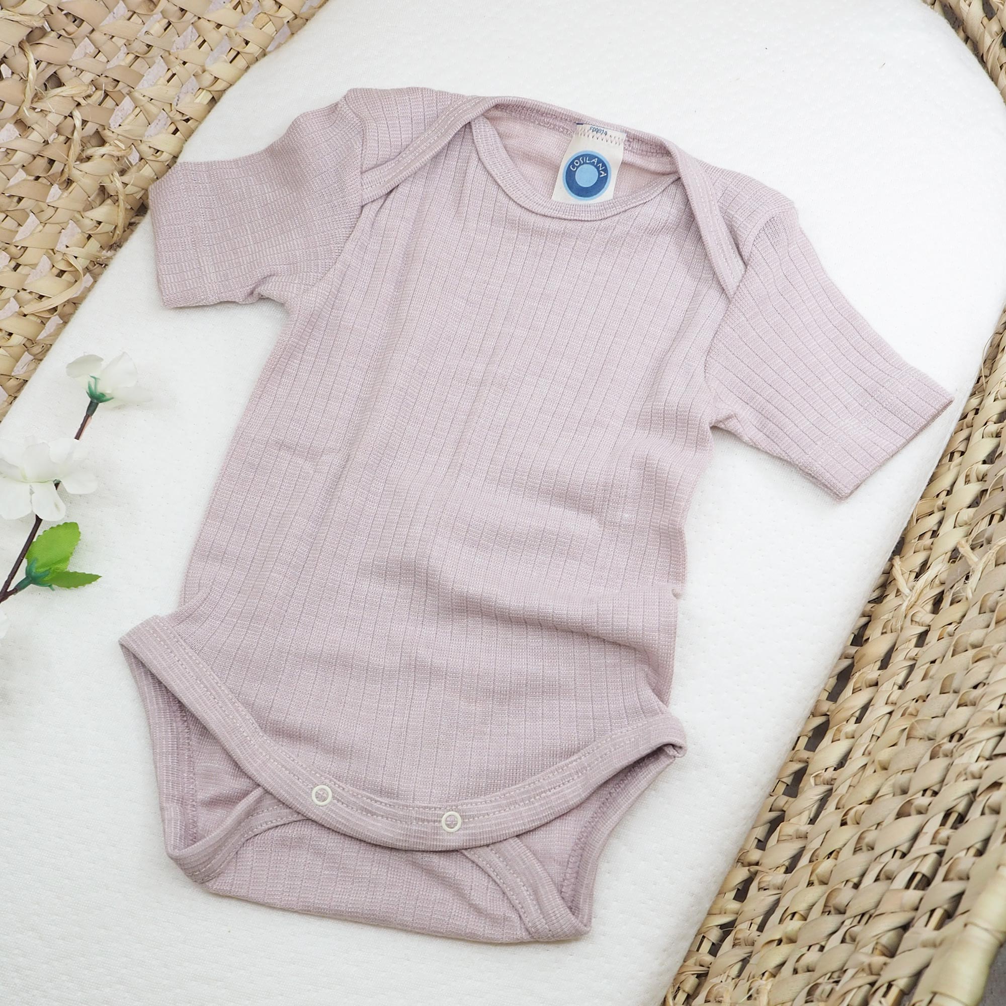 Body à MC en laine, soie et coton bio Cosilana - Rose poudre