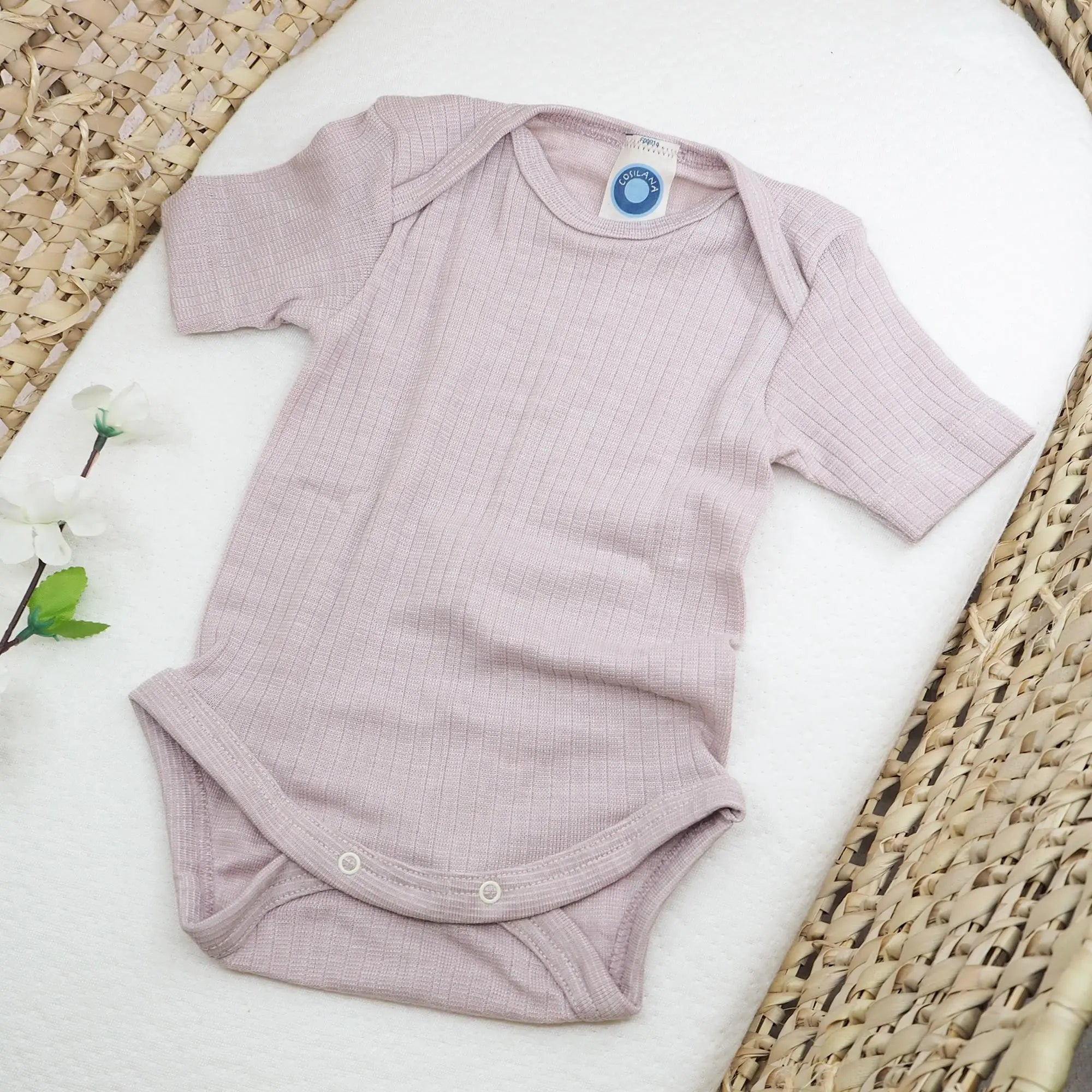 Body à MC en laine, soie et coton bio Cosilana - Rose poudre