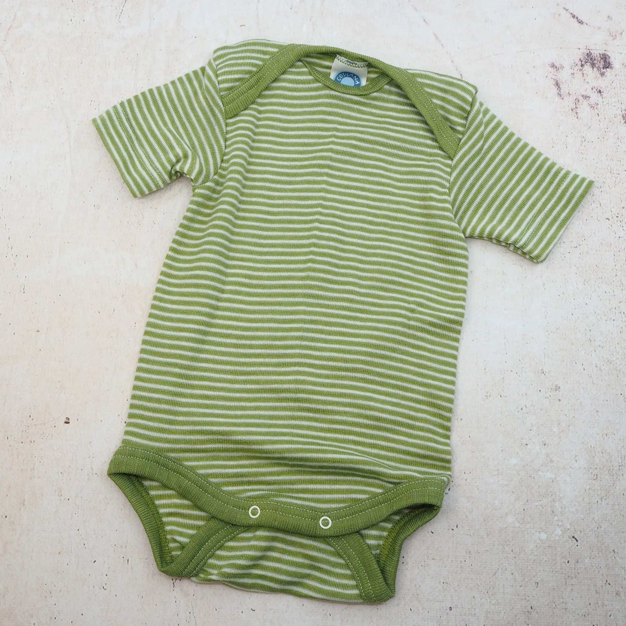 Body à MC en laine & soie Cosilana - Rayé vert