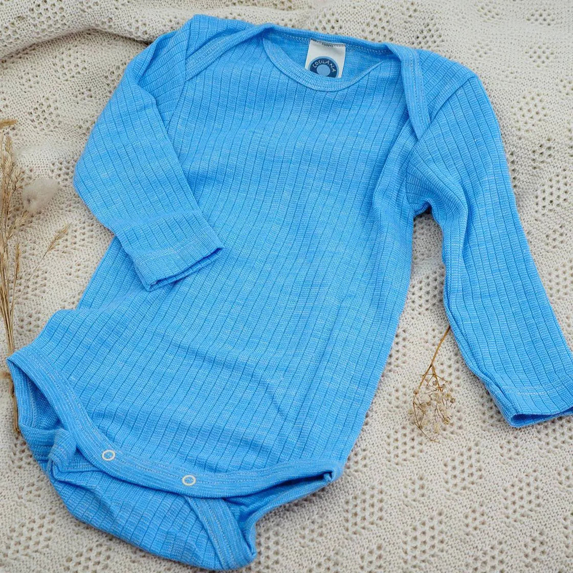 Body à ML pour bébé en laine, soie et coton bio Cosilana - Bleu