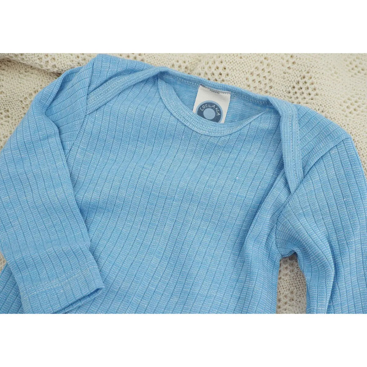 Body à ML pour bébé en laine, soie et coton bio Cosilana - Bleu