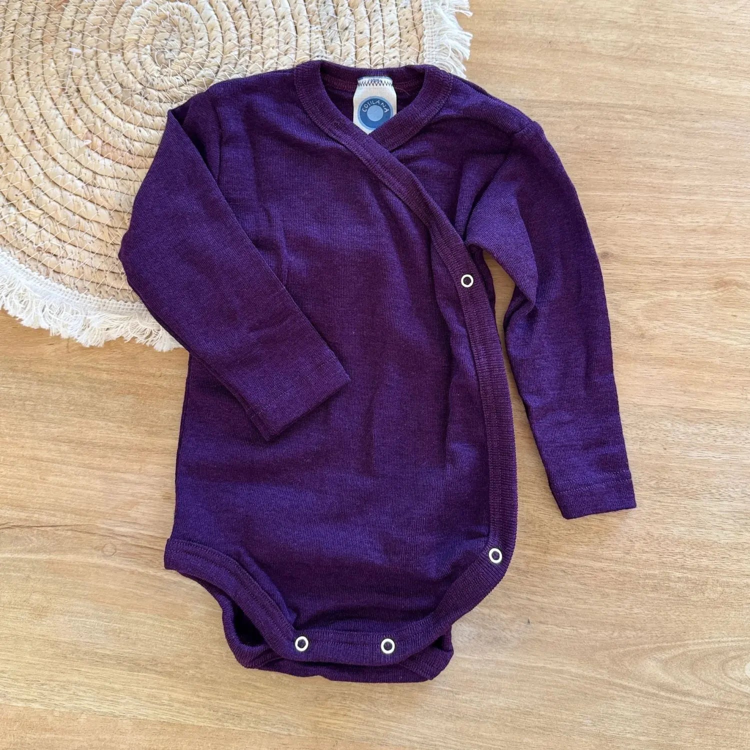 Body à manches longues ouvert devant en laine et soie Cosilana Violet