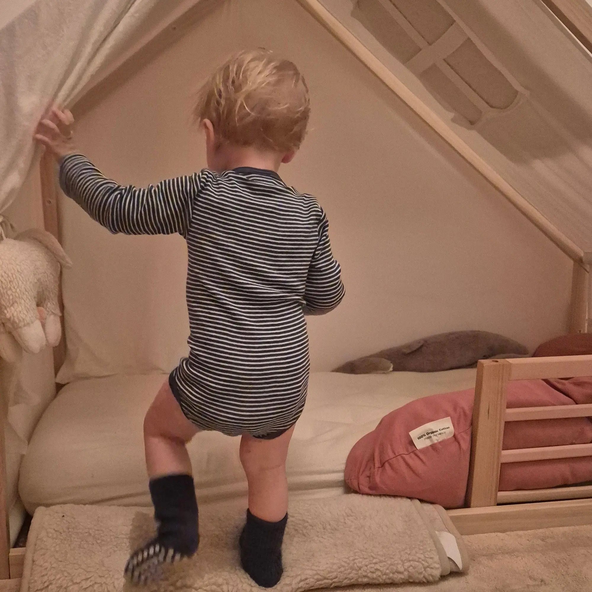 Body à manches longues en laine et soie Cosilana - Rayé marine