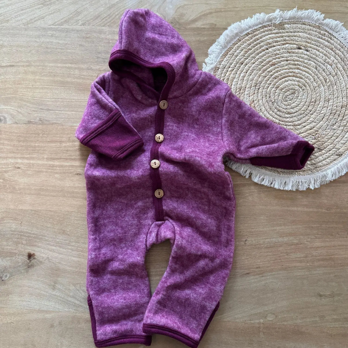 Combinaison bébé en polaire de laine et coton bio Cosilana - Bourgogne