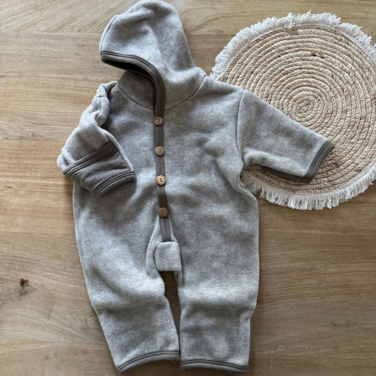 Combinaison bébé en polaire de laine et coton bio Cosilana - Latté