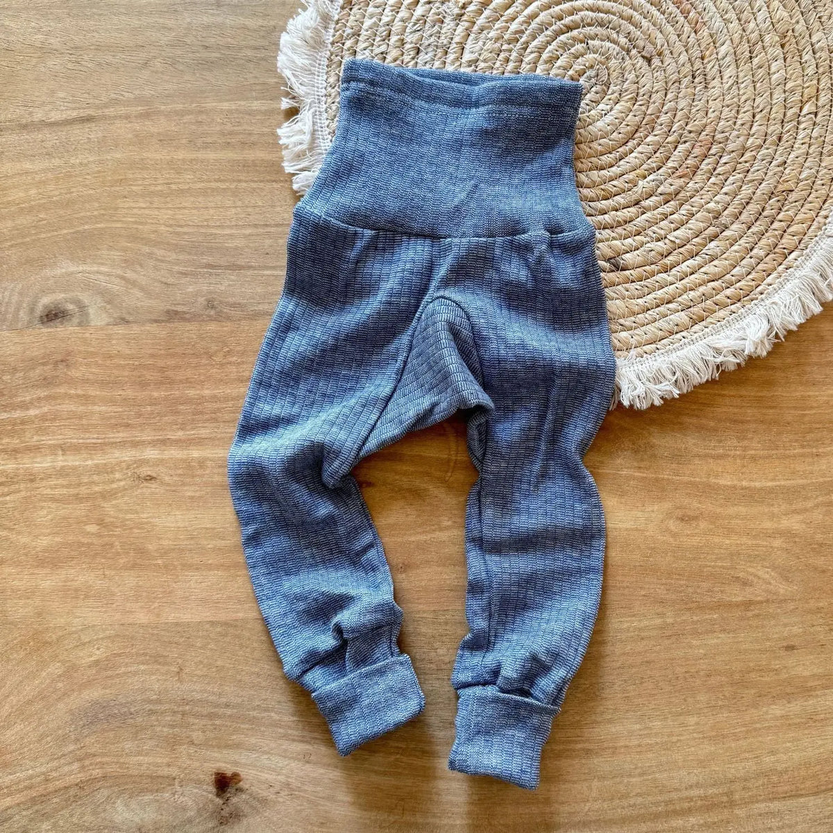 Pantalon bébé en laine, soie et coton bio Cosilana - Denim