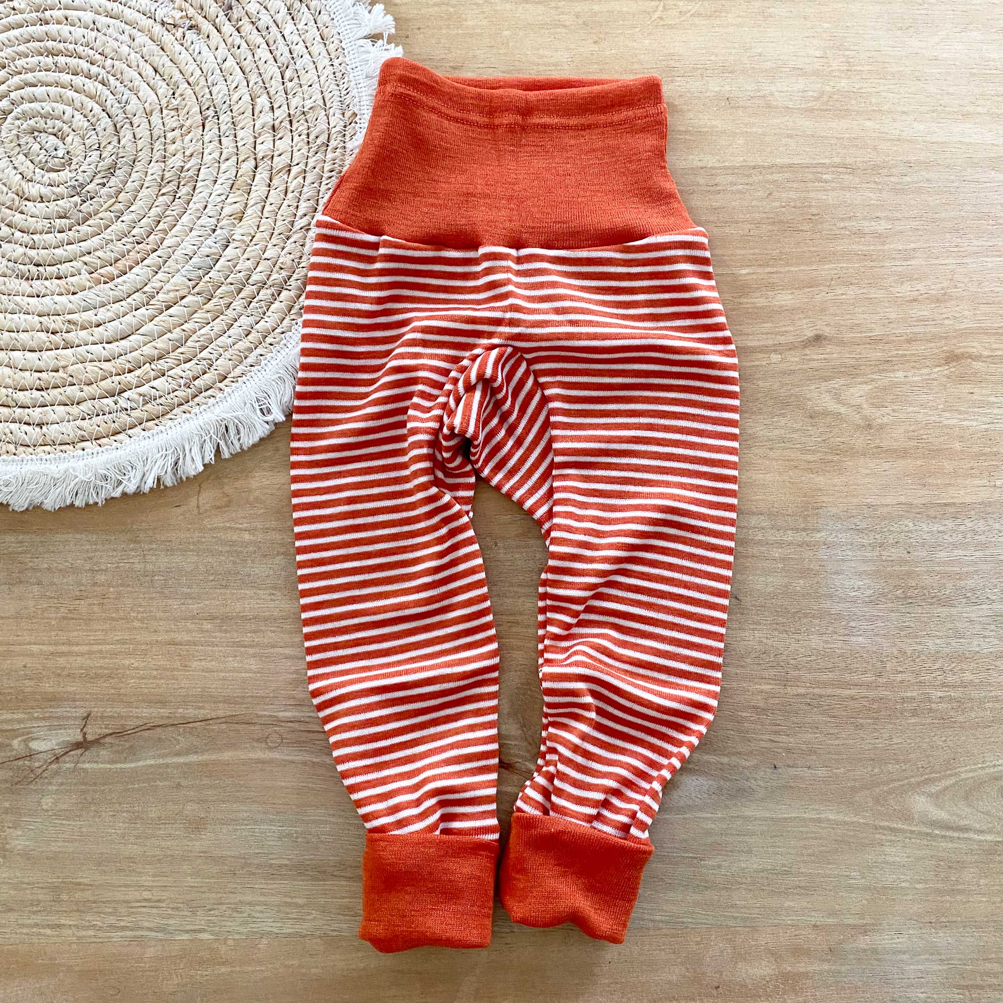 Pantalon bébé en laine et soie Cosilana - Rayé orange