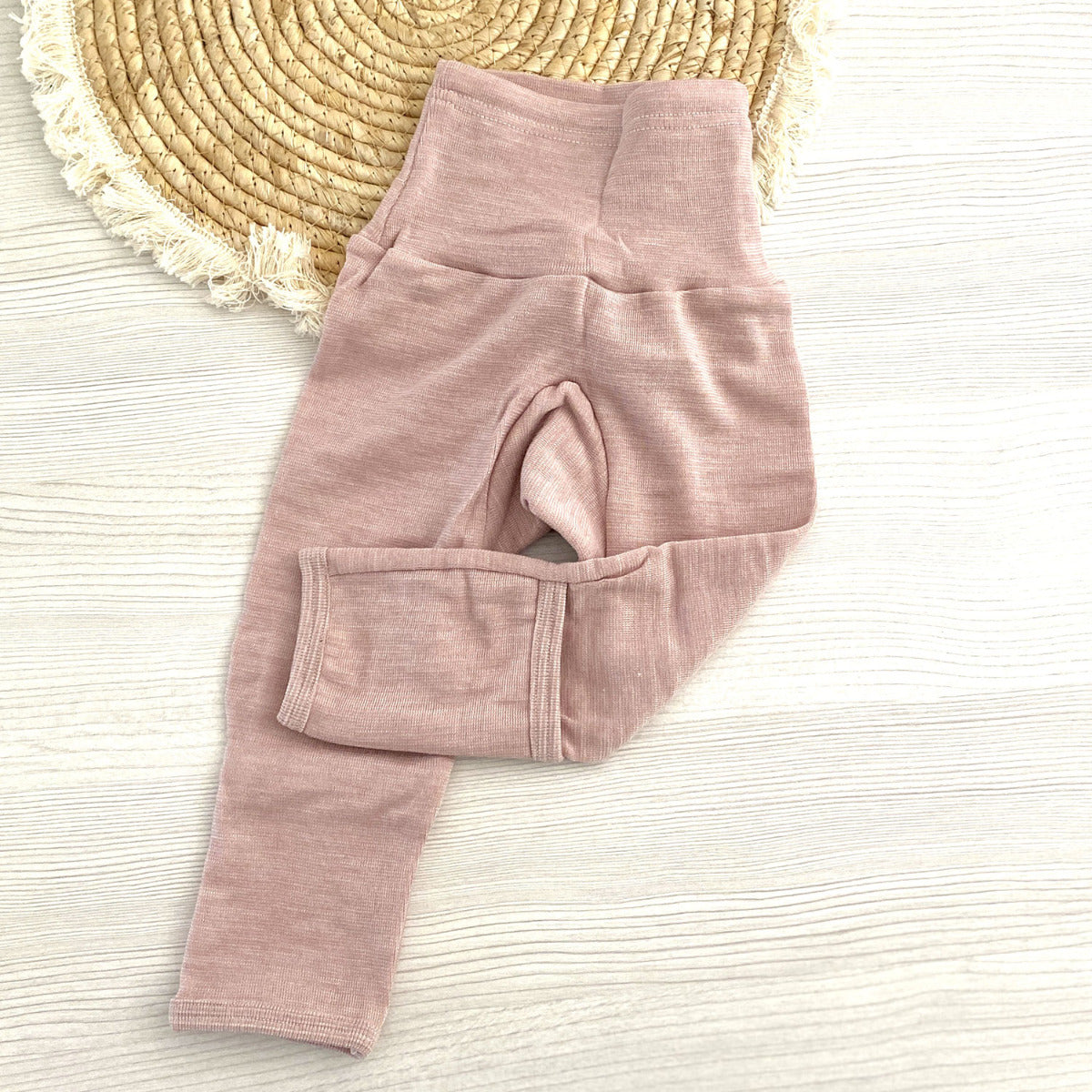 Pantalon bébé en laine et soie Cosilana avec revers Rose chiné