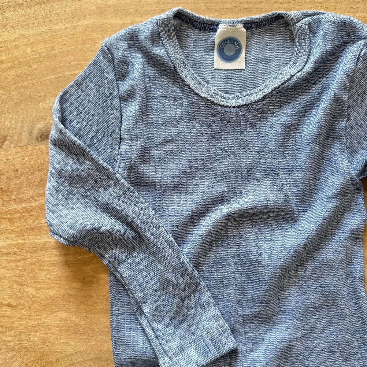 Tee-shirt manches longues en laine, soie et coton bio enfant Cosilana - Denim