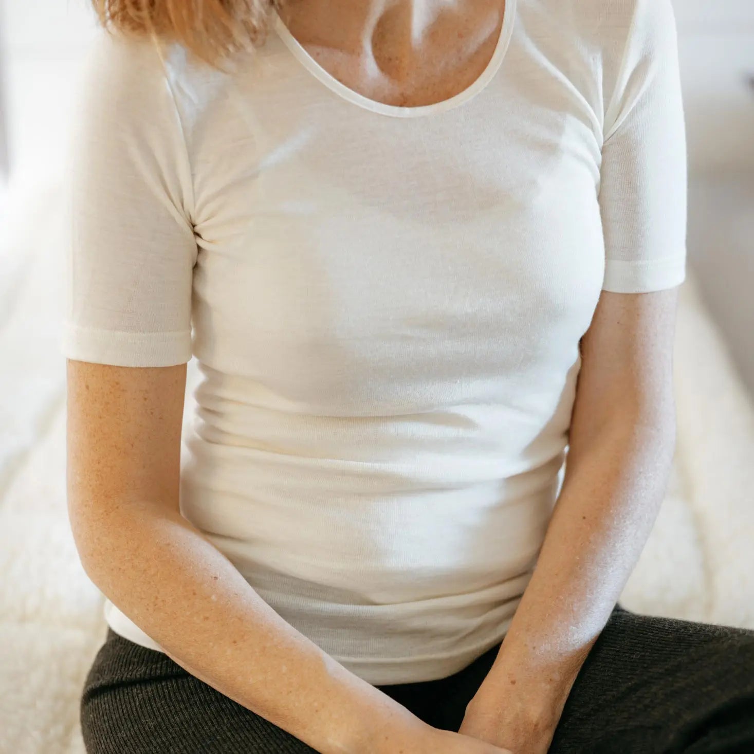 T-shirt à MC pour femme en laine et soie Cosilana - Naturel